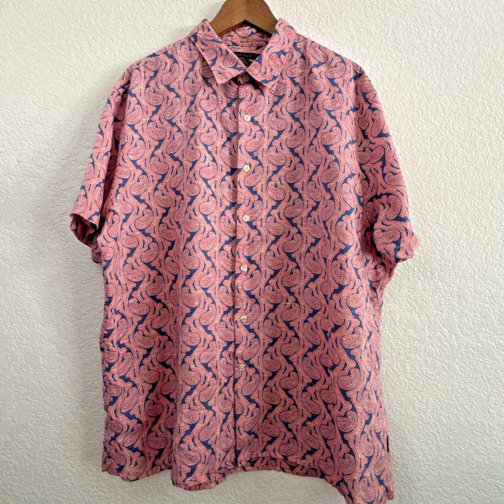 Perry Ellis Pink Paisley Linen/Cotton Blend Short Sleeve Shirt Men's Size 2XL